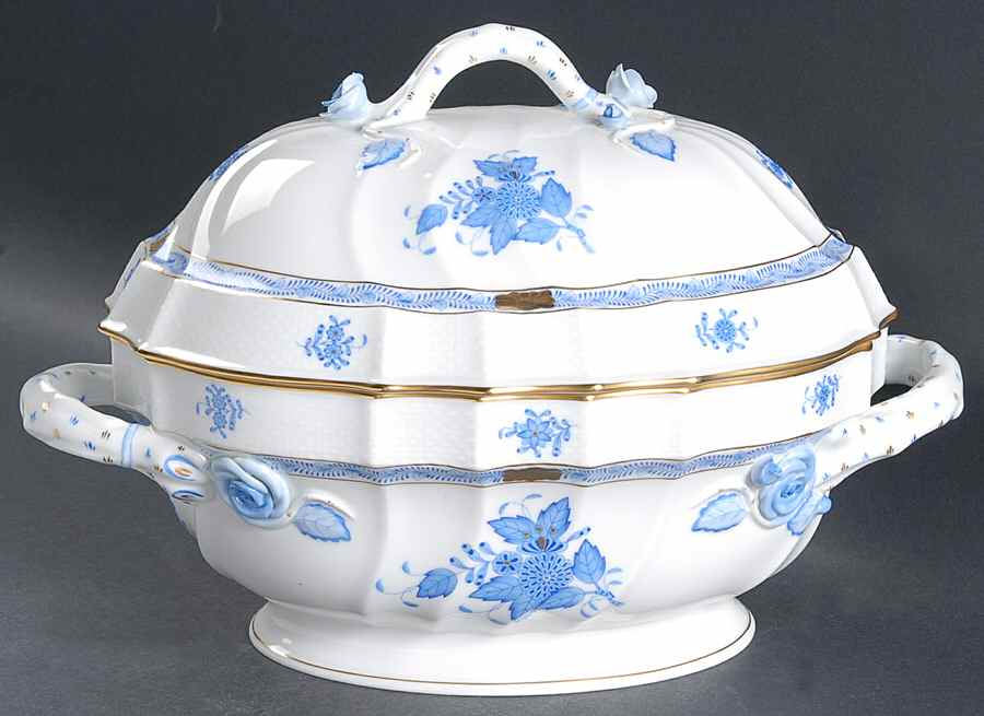 Chinese Bouquet Blue (AB) Oval Tureen & Lid by Herend-1