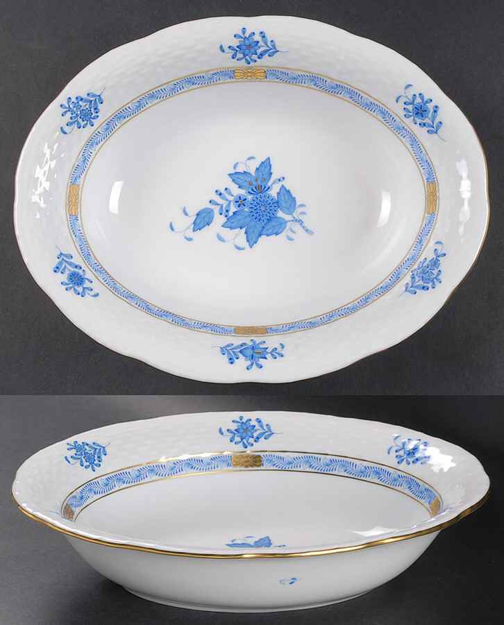 Chinese Bouquet Blue (AB) 10" Oval Vegetable Bowl by Herend-1