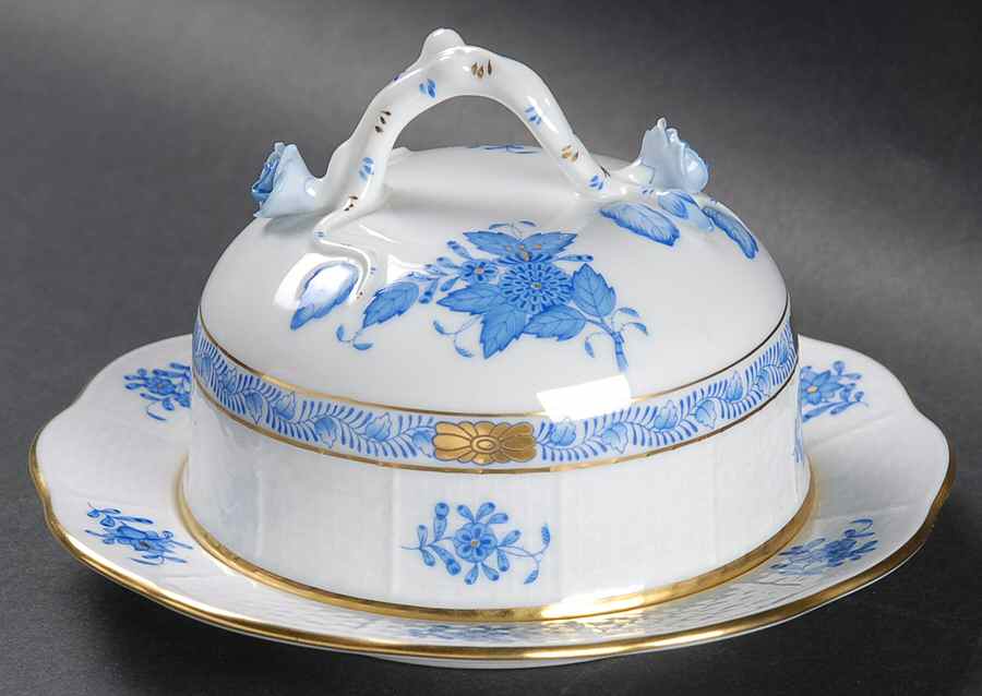 Chinese Bouquet Blue (AB) Round Covered Butter by Herend-1