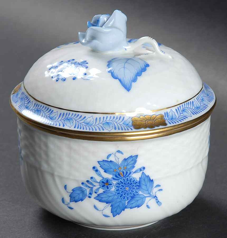 Chinese Bouquet Blue (AB) Sugar Bowl & Lid by Herend-1