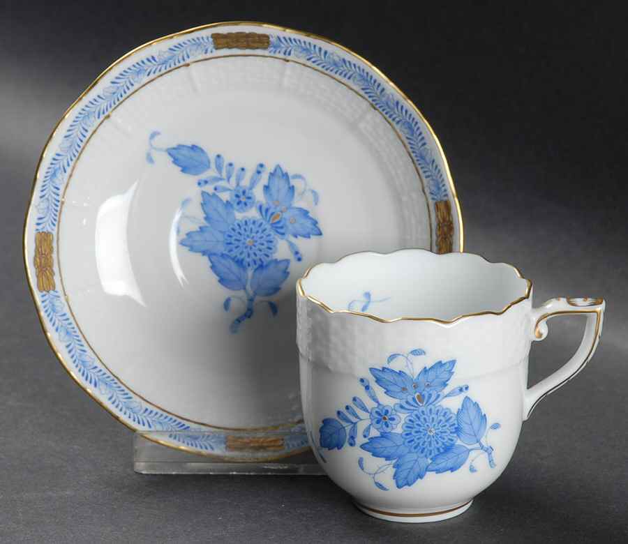 Chinese Bouquet Blue (AB) Flat Demitasse Cup & Saucer Set by Herend-1
