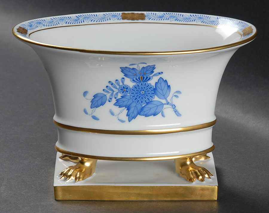 Chinese Bouquet Blue (AB) 4" Oval Footed Urn by Herend-1