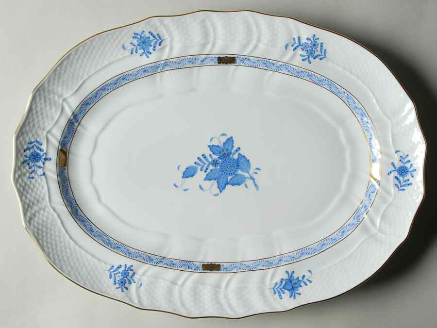 Chinese Bouquet Blue (AB) 15" Oval Serving Platter by Herend-1