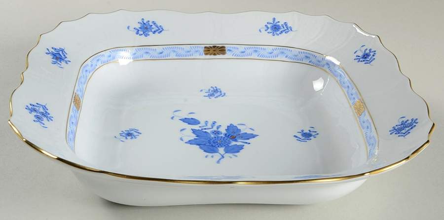 Chinese Bouquet Blue (AB) Large Square Fruit Bowl by Herend-1