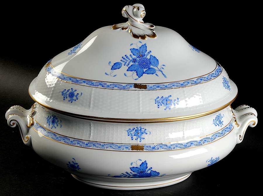 Chinese Bouquet Blue (AB) Oval Tureen & Lid by Herend-1