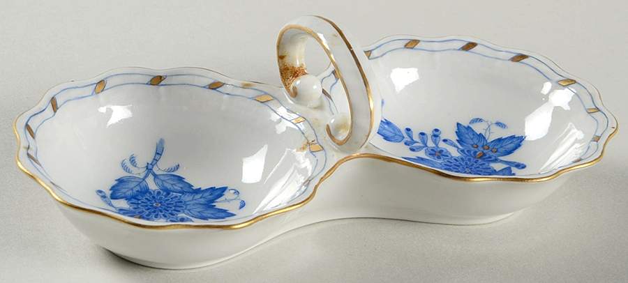 Chinese Bouquet Blue (AB) Double Salt Dip by Herend-1