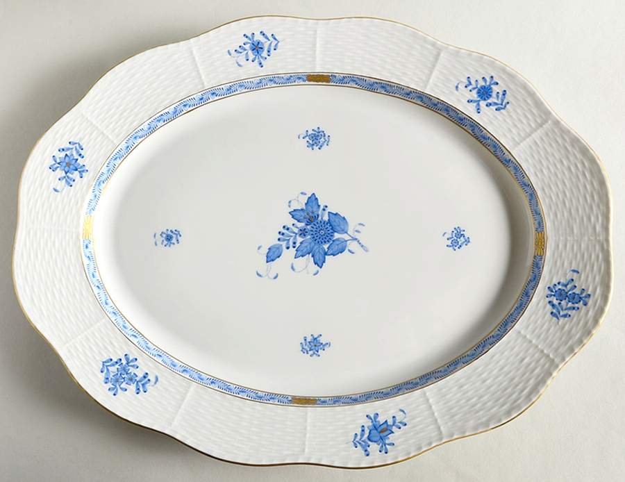 Chinese Bouquet Blue (AB) 16" Oval Serving Platter by Herend-1