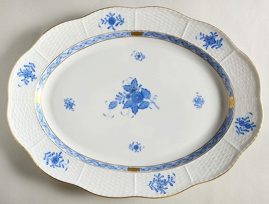 Chinese Bouquet Blue (AB) 14" Oval Serving Platter by Herend-1