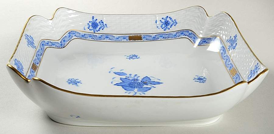 Chinese Bouquet Blue (AB) 10" Square Large Fruit Bowl by Herend-1