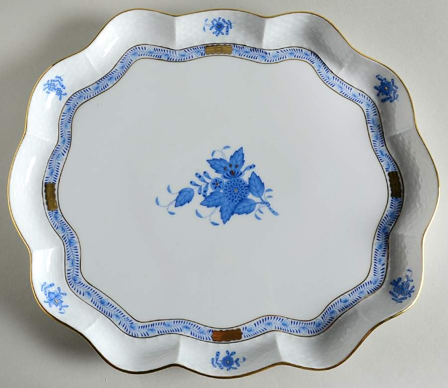 Chinese Bouquet Blue (AB) Large Scalloped Tray by Herend-1