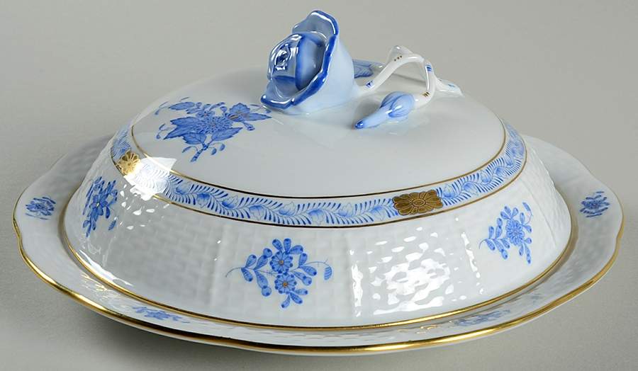 Chinese Bouquet Blue (AB) Muffin Dish & Lid by Herend-1