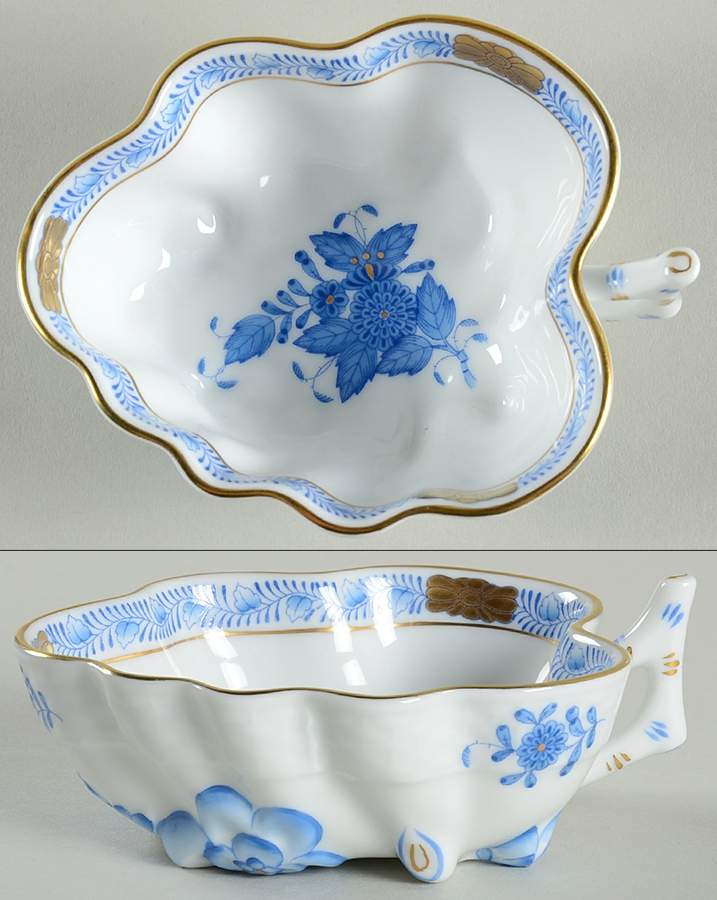Chinese Bouquet Blue (AB) Small Deep Leaf Dish by Herend-1