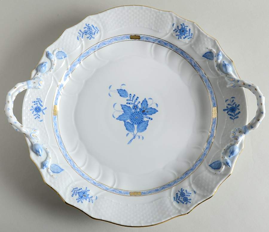 Chinese Bouquet Blue (AB) 14" Handled Chop Plate (Round Platter) by Herend-1