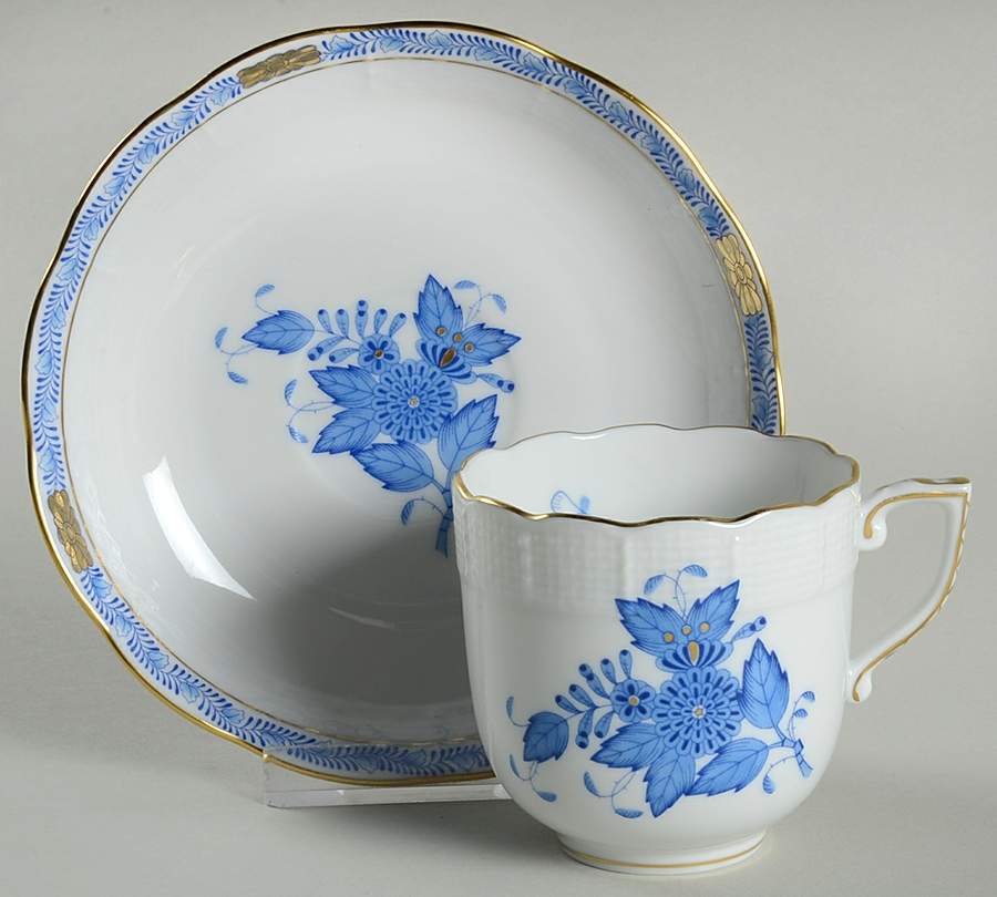 Chinese Bouquet Blue (AB) Chocolate Cup & Saucer Set by Herend-1