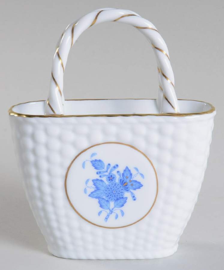 Chinese Bouquet Blue (AB) Small Basket by Herend-1