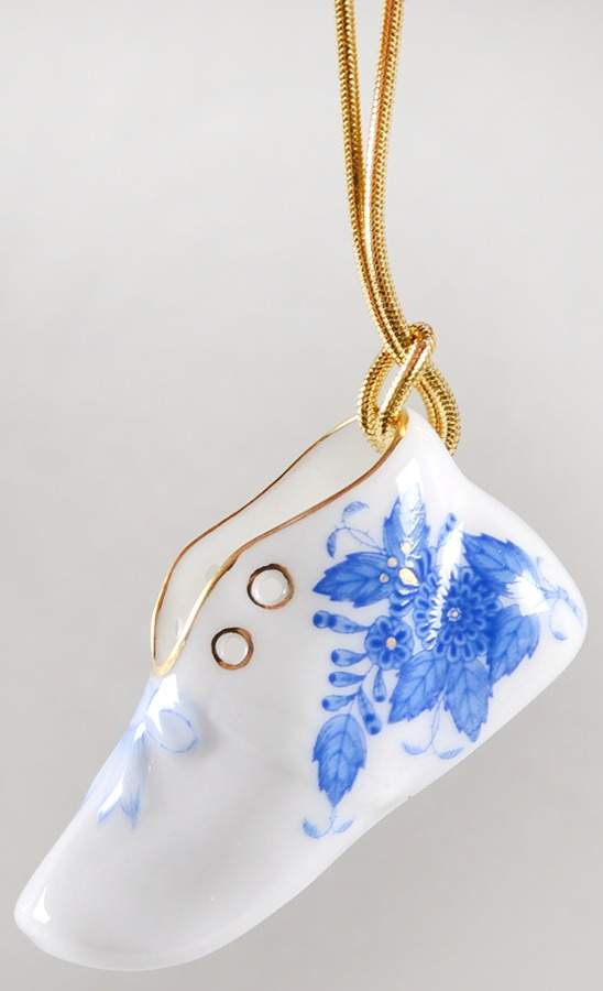 Chinese Bouquet Blue (AB) Mini Baby Shoe Ornament by Herend-1