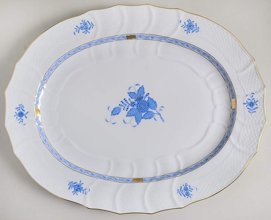 Chinese Bouquet Blue (AB) 18" Oval Serving Platter by Herend-1