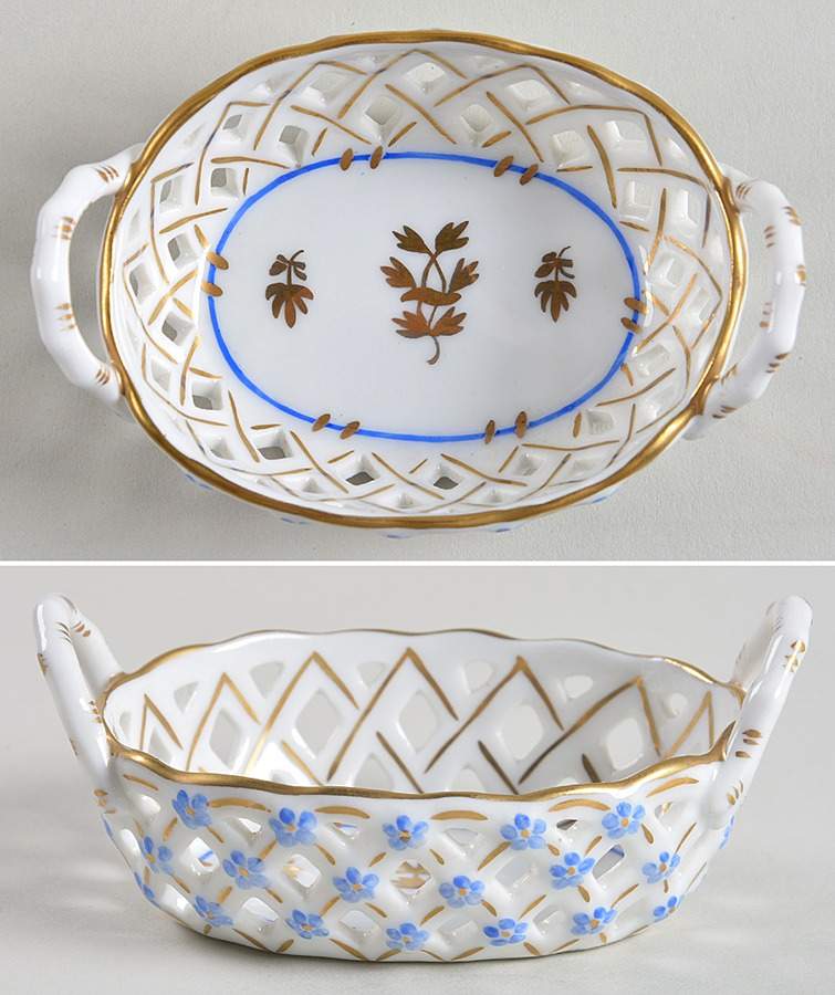 Chinese Bouquet Blue (AB) Small-Handled Open Weave Basket by Herend-1