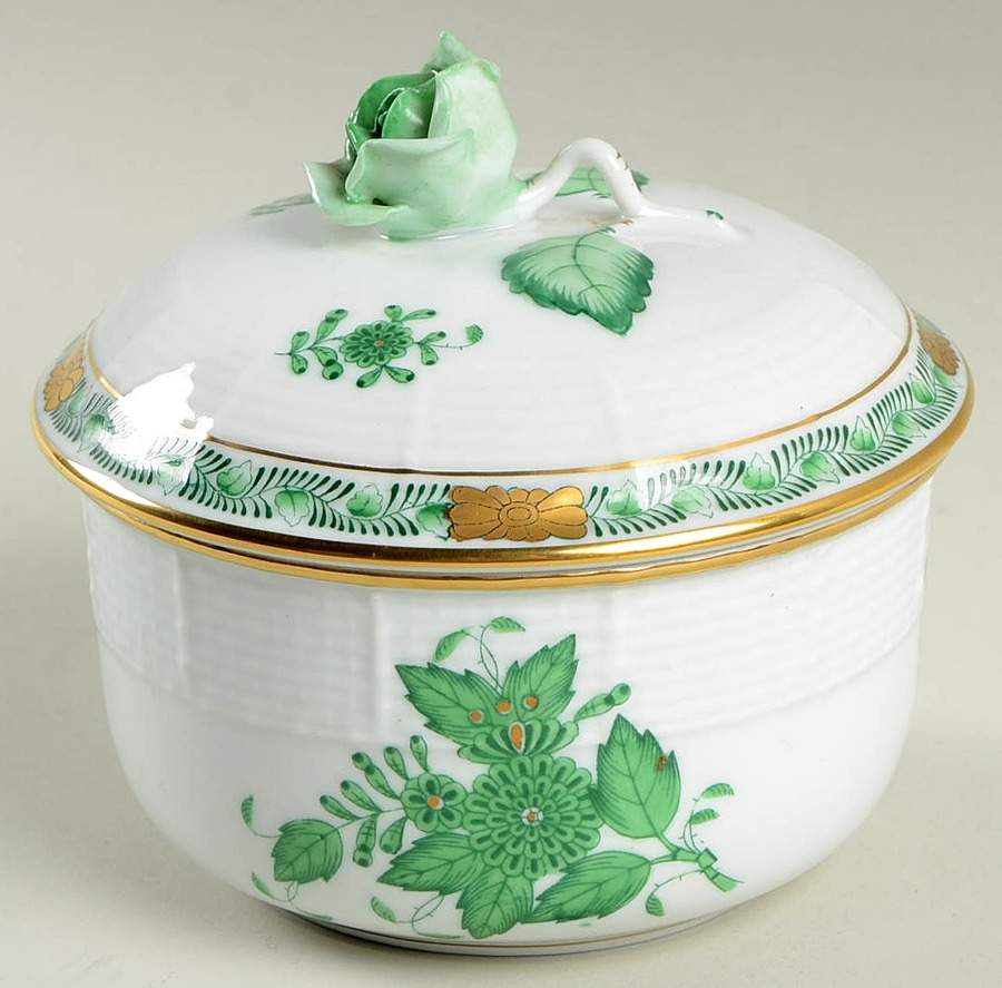 Chinese Bouquet Green (AV) Sugar Bowl & Lid by Herend-1