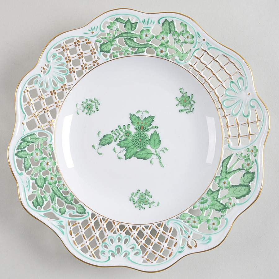 Chinese Bouquet Green (AV) 8" Pierced Plate by Herend-1
