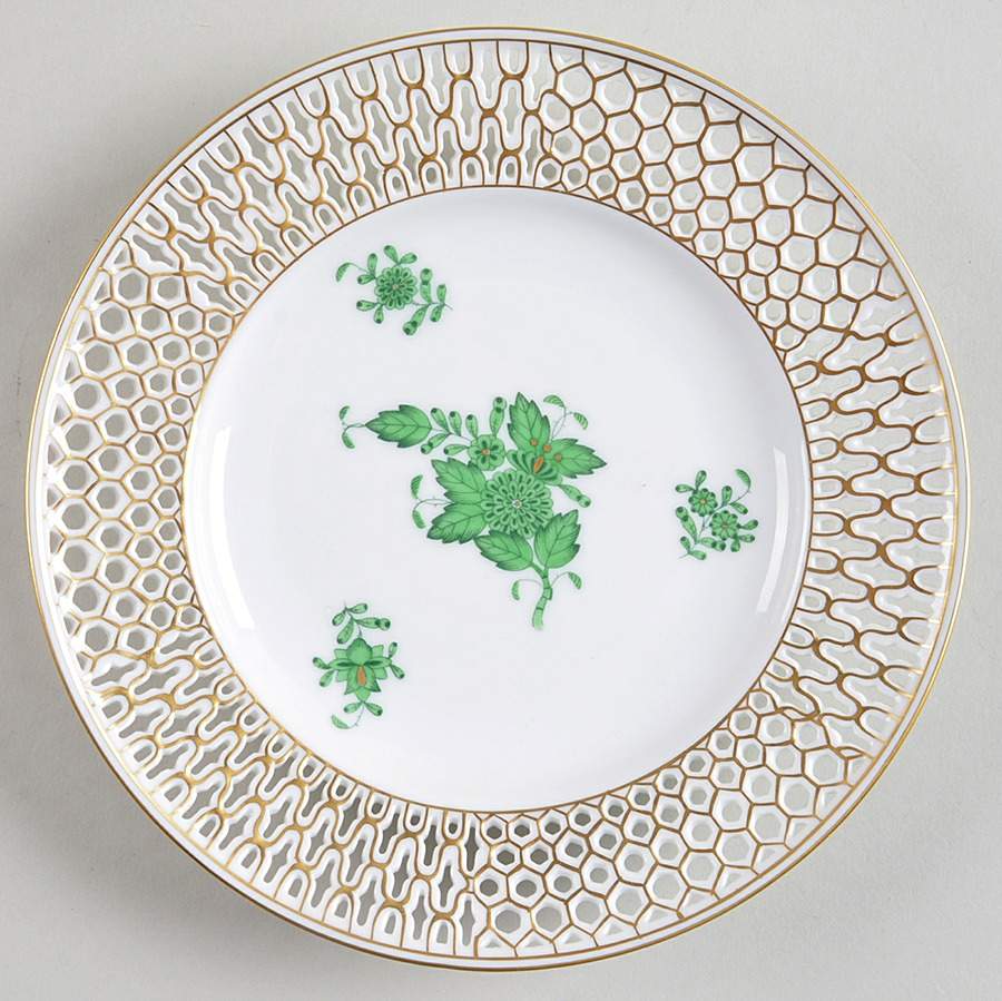 Chinese Bouquet Green (AV) Pierced Bread & Butter Plate by Herend-1