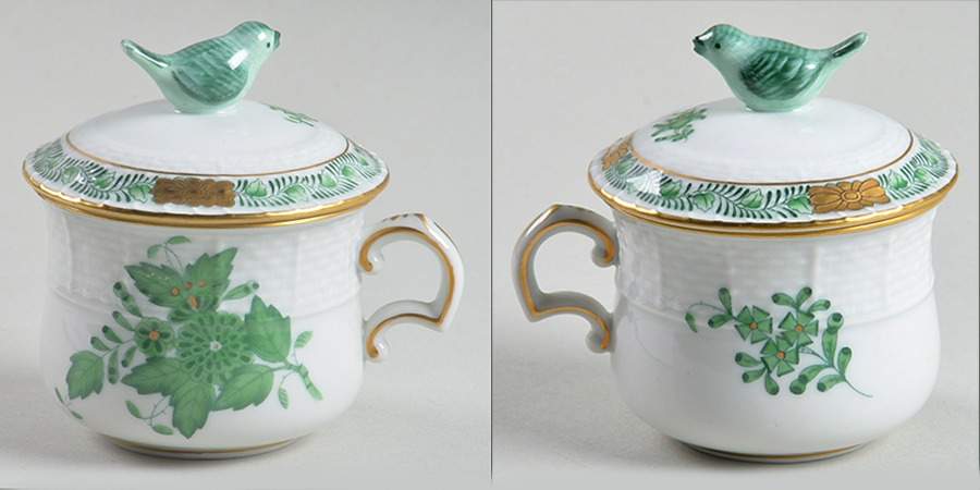 Chinese Bouquet Green (AV) 2 Pc Pot de Creme w/Lid & Base by Herend-1