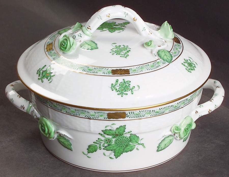 Chinese Bouquet Green (AV) Round Covered Vegetable by Herend-1