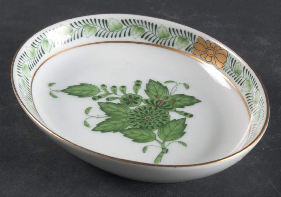 Chinese Bouquet Green (AV) 3" Oval Ashtray by Herend-1