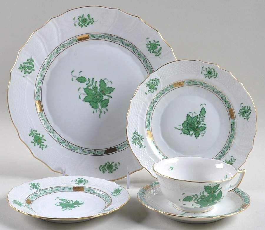 Chinese Bouquet Green (AV) 5 Piece Place Setting by Herend-1