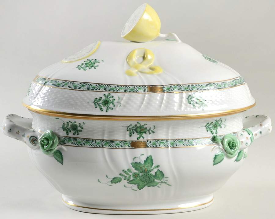 Chinese Bouquet Green (AV) Oval Tureen & Lid by Herend-1
