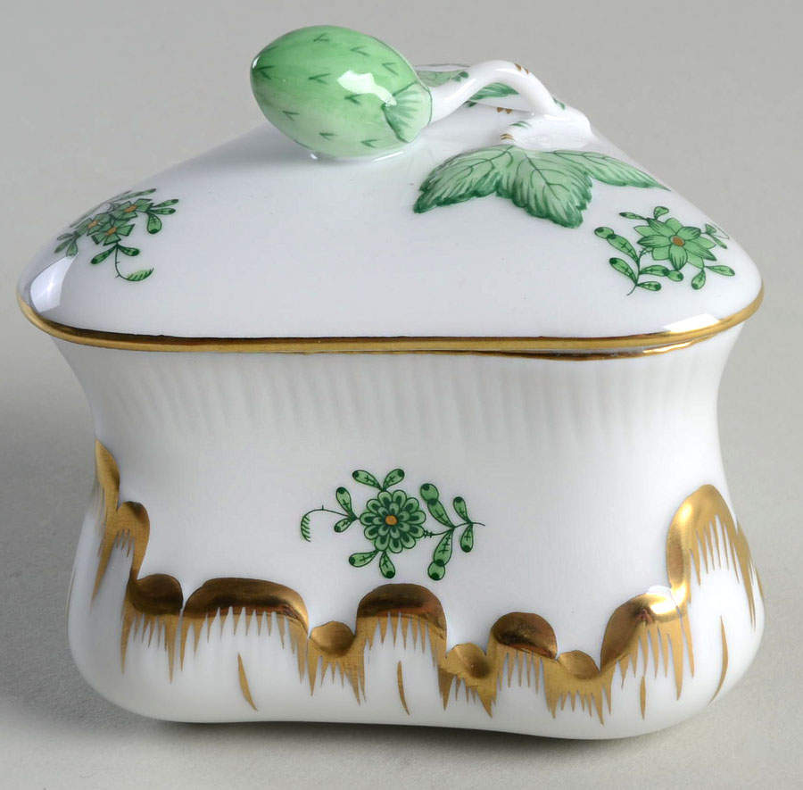 Chinese Bouquet Green (AV) 3" Strawberry Bon Bon & Lid by Herend-1