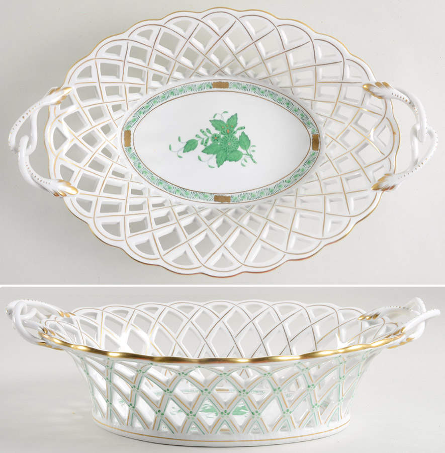Chinese Bouquet Green (AV) 13" Oval Basin by Herend-1
