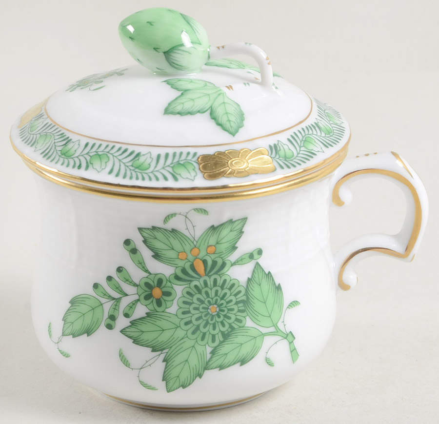 Chinese Bouquet Green (AV) Pot de Creme (2 Pc)-Lid & Base by Herend-1