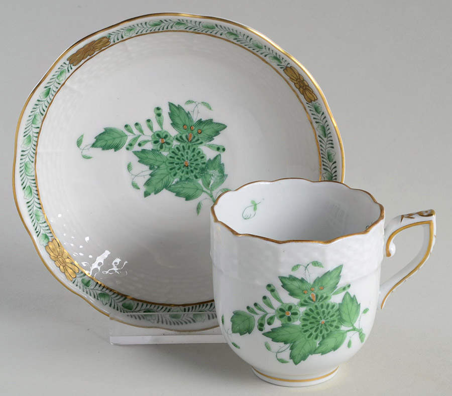 Chinese Bouquet Green (AV) Flat Demitasse Cup & Saucer Set by Herend-1