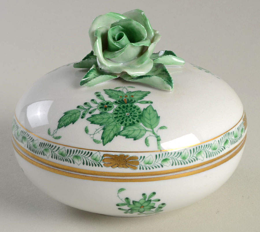 Chinese Bouquet Green (AV) Bon Bon & Lid by Herend-1