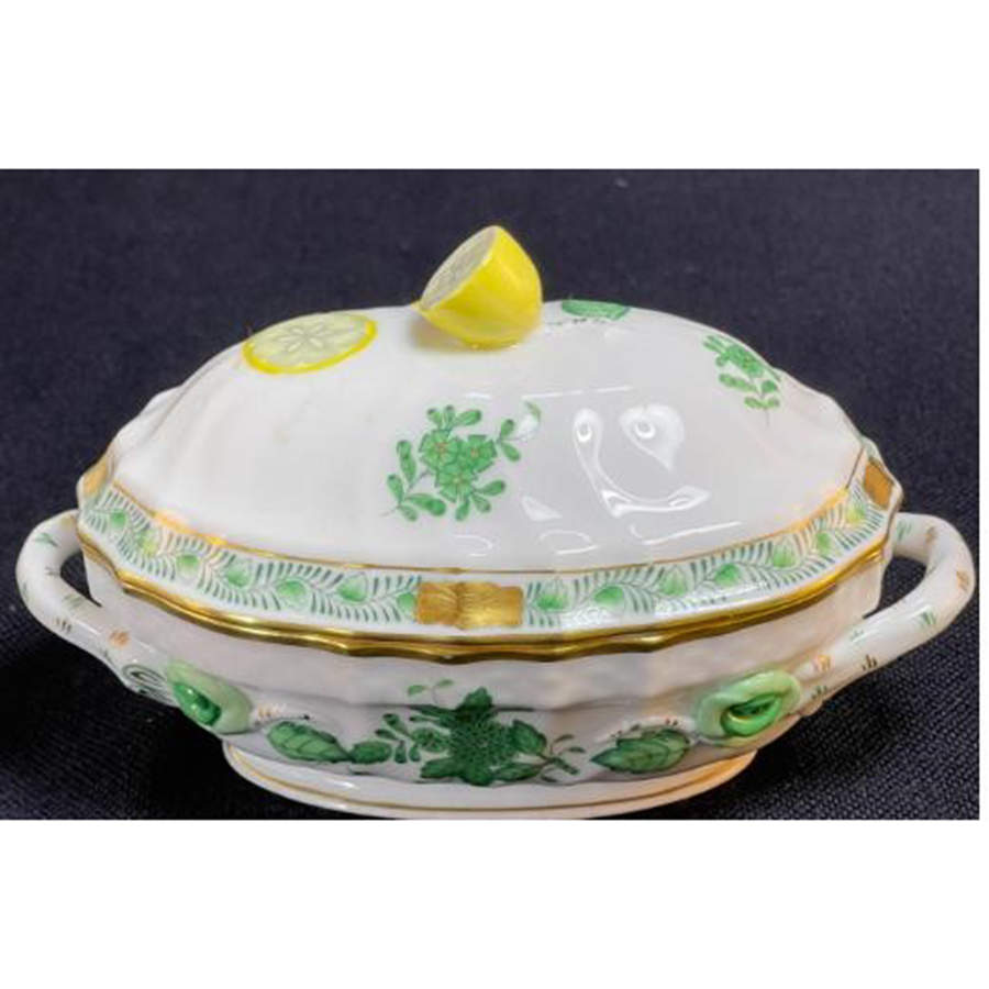 Chinese Bouquet Green (AV) Oval Bon Bon & Lid by Herend-1