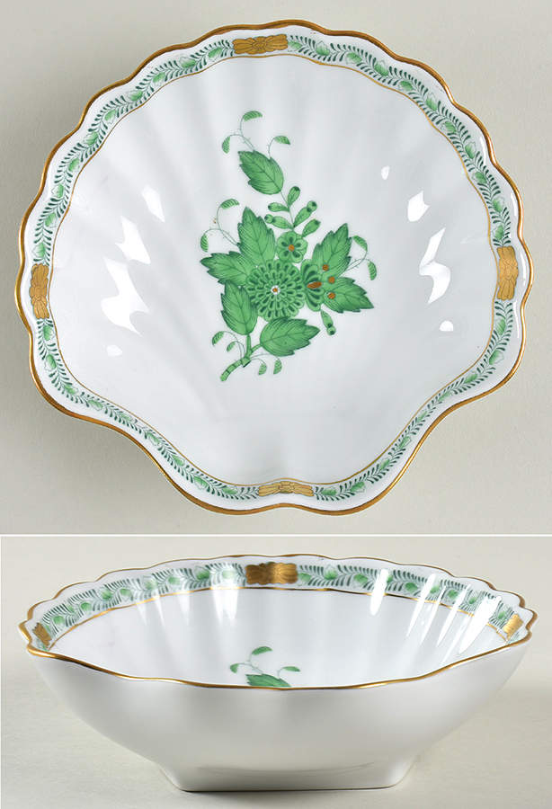 Chinese Bouquet Green (AV) Shell Shaped Dish by Herend-1