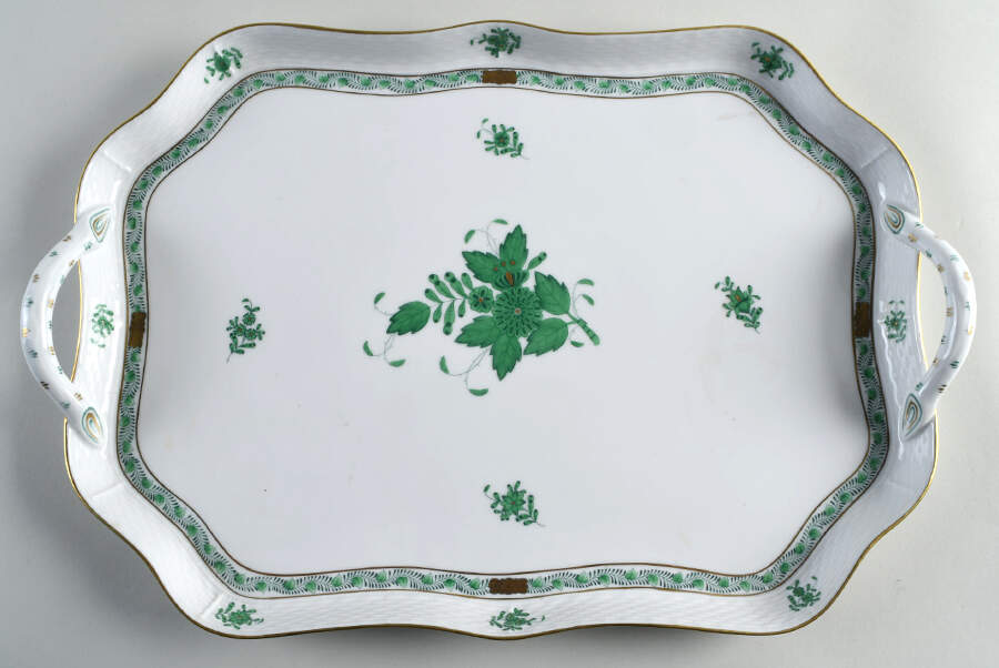 Chinese Bouquet Green (AV) 17" Rectangular Serving Platter by Herend-1