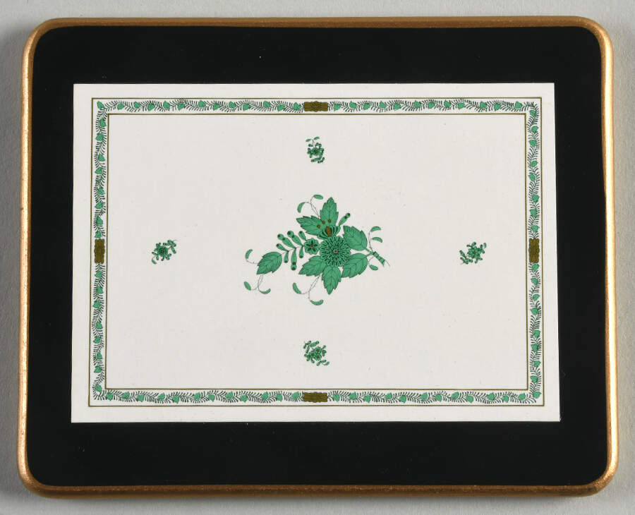 Chinese Bouquet Green (AV) Rectangular Coaster-Corkback by Herend-1