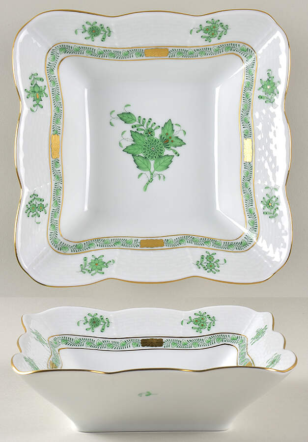 Chinese Bouquet Green (AV) 6" Square Vegetable Bowl by Herend-1