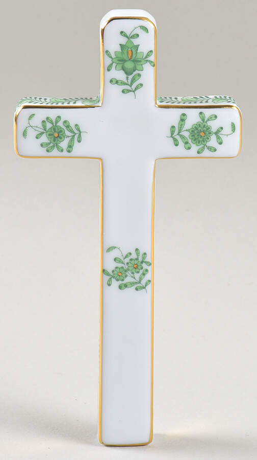 Chinese Bouquet Green (AV) 4" Ceramic Cross by Herend-1