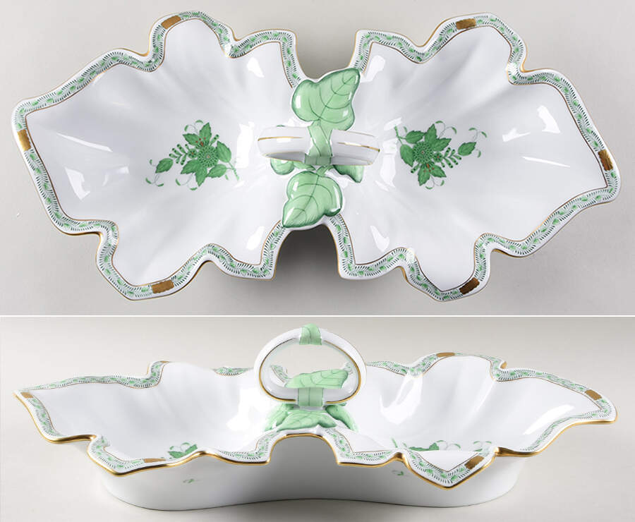 Chinese Bouquet Green (AV) 2-Part Relish by Herend-1