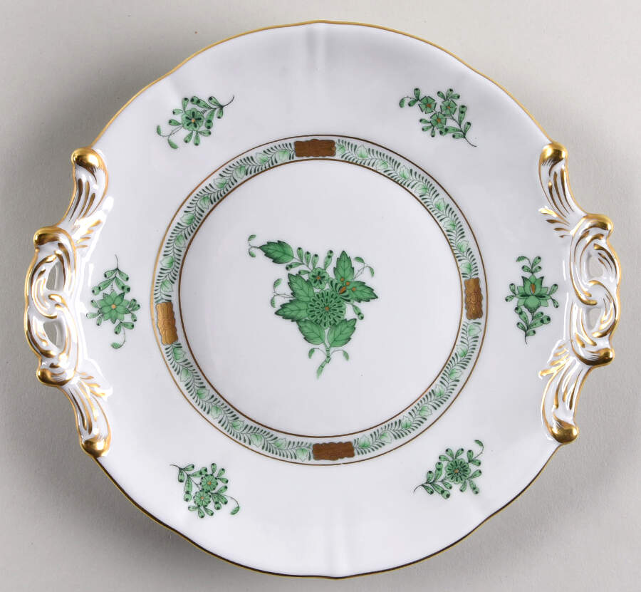 Chinese Bouquet Green (AV) Handled Round Dish by Herend-1
