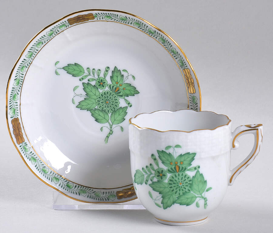 Chinese Bouquet Green (AV) Flat Demitasse Cup & Saucer Set by Herend-1