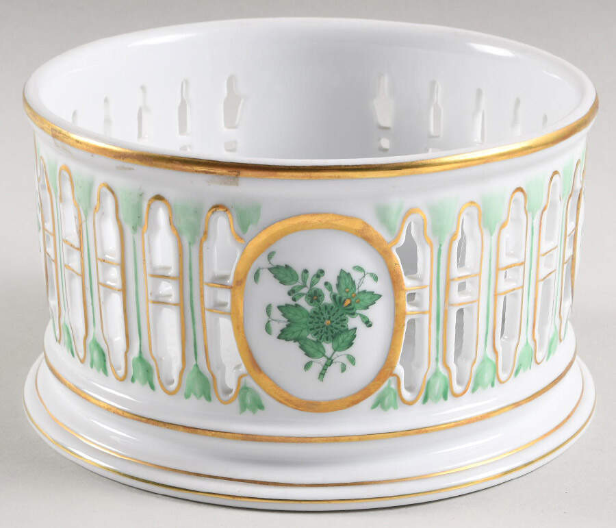 Chinese Bouquet Green (AV) Openwork Biscuit Box No Lid by Herend-1