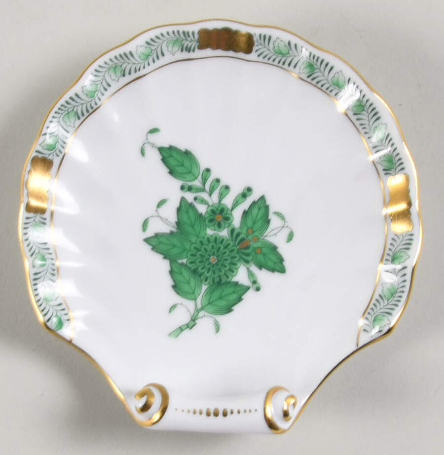Chinese Bouquet Green (AV) Small Shell Shaped Dish by Herend-1