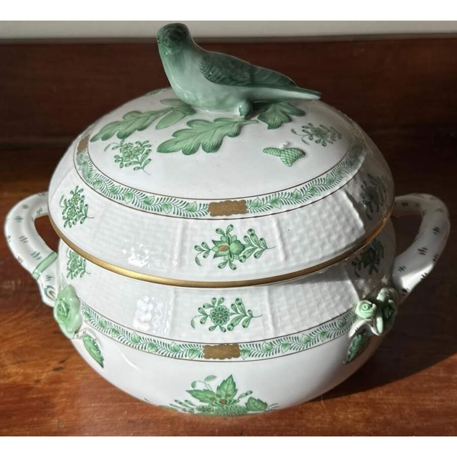 Chinese Bouquet Green (AV) Round Covered Vegetable by Herend-1