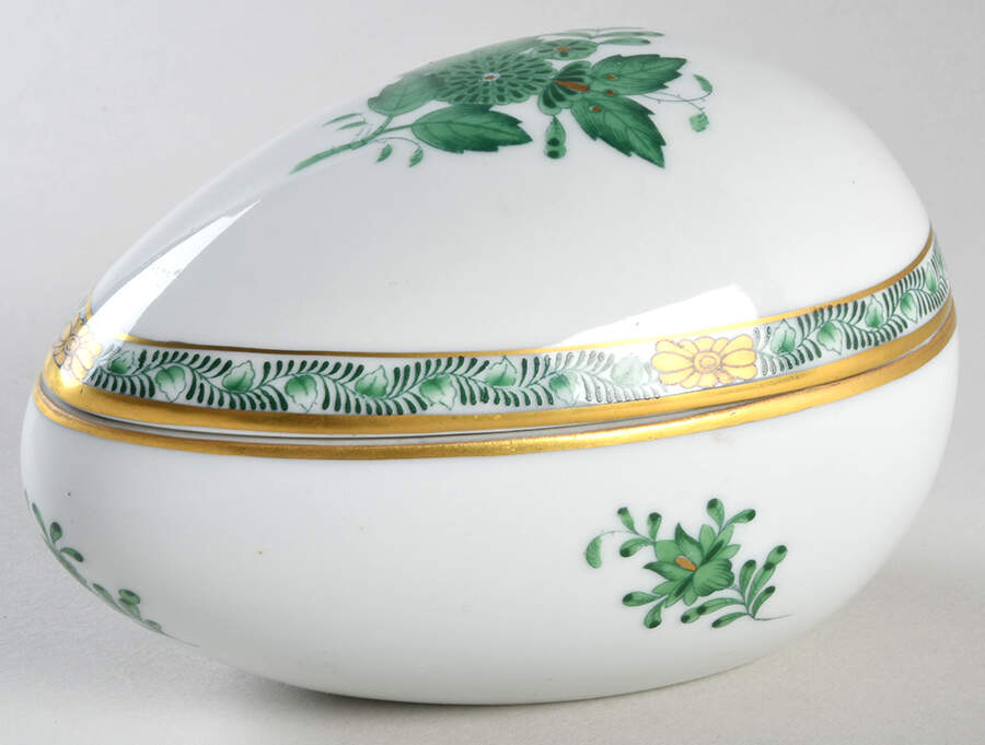 Chinese Bouquet Green (AV) Large Egg Bon Bon & Lid by Herend-1