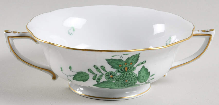 Chinese Bouquet Green (AV) Footed Cream Soup Bowl by Herend-1