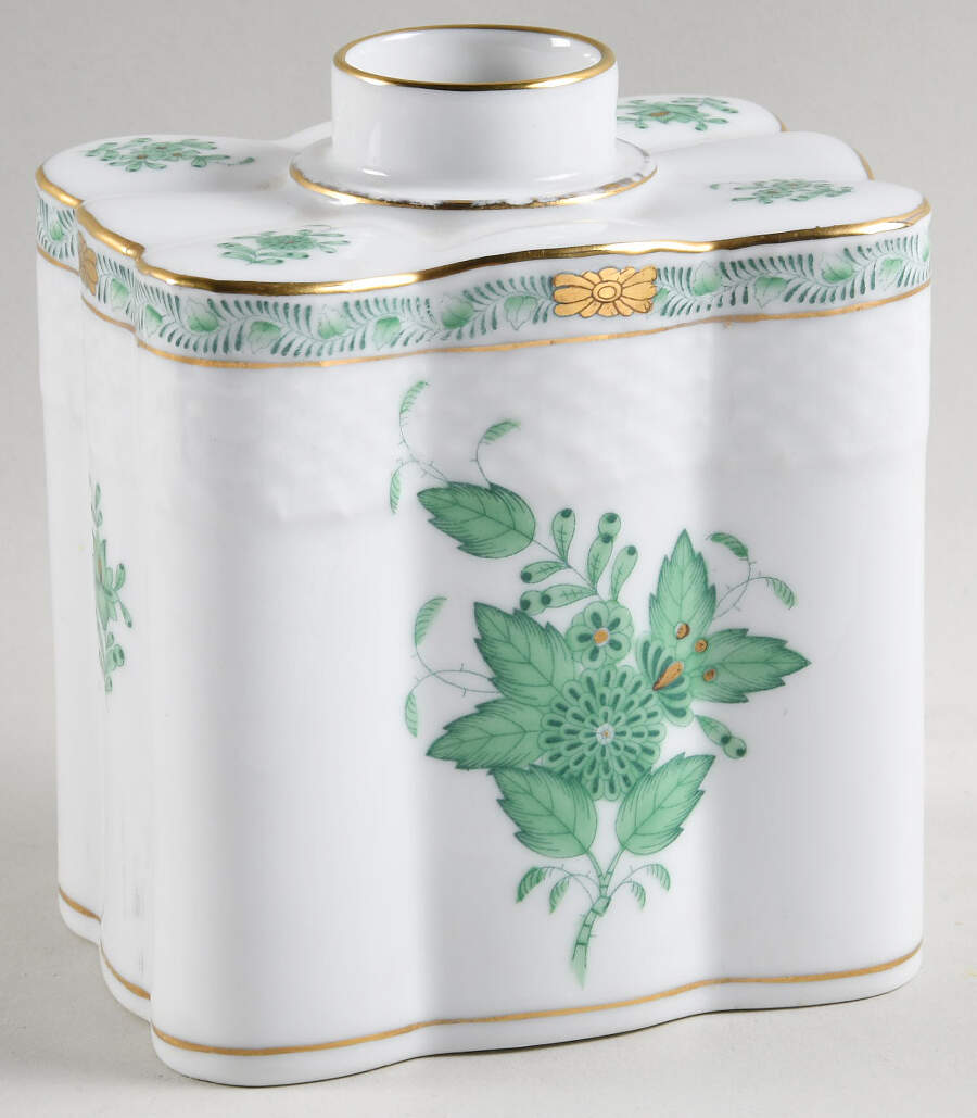 Chinese Bouquet Green (AV) Tea Caddy No Lid by Herend-1